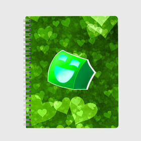Тетрадь с принтом Geometry Dash | Green Love (Z) в Санкт-Петербурге, 100% бумага | 48 листов, плотность листов — 60 г/м2, плотность картонной обложки — 250 г/м2. Листы скреплены сбоку удобной пружинной спиралью. Уголки страниц и обложки скругленные. Цвет линий — светло-серый
 | Тематика изображения на принте: 2d | arcade | game | geometry dash | meltdown | robtop | аркада | геометри даш | геометрическая черточка | геометрический тире | раннер