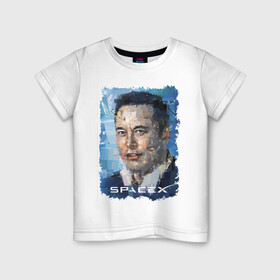 Детская футболка хлопок с принтом Elon Musk, Space X в Санкт-Петербурге, 100% хлопок | круглый вырез горловины, полуприлегающий силуэт, длина до линии бедер | celebrity | elon musk | genius | revolutionary | space x | гений | знаменитость | илон маск | революционер