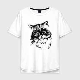 Мужская футболка хлопок Oversize с принтом Котенок в Санкт-Петербурге, 100% хлопок | свободный крой, круглый ворот, “спинка” длиннее передней части | cat | cat art | животные | звери | кот | котенок | котик | коты | кошка | черно белый