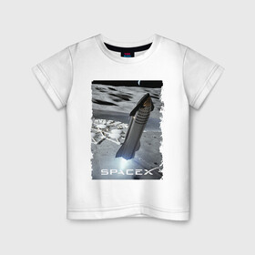 Детская футболка хлопок с принтом Старт ракеты Space X в Санкт-Петербурге, 100% хлопок | круглый вырез горловины, полуприлегающий силуэт, длина до линии бедер | cosmodrome | elon musk | fire | rocket | space x | start | илон маск | космодром | огонь | ракета | старт