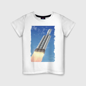 Детская футболка хлопок с принтом Cтарт ракеты Space X в Санкт-Петербурге, 100% хлопок | круглый вырез горловины, полуприлегающий силуэт, длина до линии бедер | cloud | cosmos | flight | revolution | sky | space x | космос | небо | облака | революция