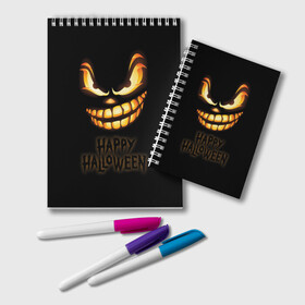 Блокнот с принтом Happy Halloween в Санкт-Петербурге, 100% бумага | 48 листов, плотность листов — 60 г/м2, плотность картонной обложки — 250 г/м2. Листы скреплены удобной пружинной спиралью. Цвет линий — светло-серый
 | halloween | holiday | pumpkin | samayn | vampire | zombie | вампир | ведьма | вечеринка | день всех святых | зомби | карнавал | маскарад | мертвец | оборотень | привидение | самайн | светильник джека | страшный джек | труп