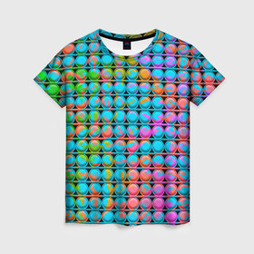 Женская футболка 3D с принтом POP IT | Взрыв Красок в Санкт-Петербурге, 100% полиэфир ( синтетическое хлопкоподобное полотно) | прямой крой, круглый вырез горловины, длина до линии бедер | it | pop | pop it | взрыв | димпл | игрушка антистресс | краски | поп ит | попит | пупырышки | радуга | разноцветная | симпл | сквиш | тренд тик тока