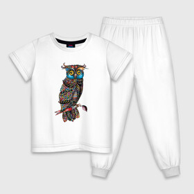 Детская пижама хлопок с принтом Сова на ветке в Санкт-Петербурге, 100% хлопок |  брюки и футболка прямого кроя, без карманов, на брюках мягкая резинка на поясе и по низу штанин
 | иллюстрация | лист | на ветке | птица | рисунок | сова