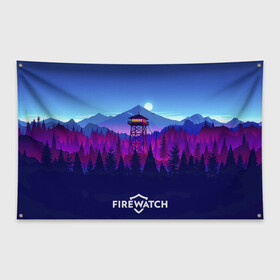 Флаг-баннер с принтом Purplewatch в Санкт-Петербурге, 100% полиэстер | размер 67 х 109 см, плотность ткани — 95 г/м2; по краям флага есть четыре люверса для крепления | firewatch | gamers | games | вышка | иллюстрация | лес