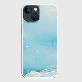 Чехол для iPhone 13 mini с принтом Голубая Акварель в Санкт-Петербурге,  |  | волны | золото | золотой | камень | красивый | краски | мрамор | пастель | разводы | текстура | узор