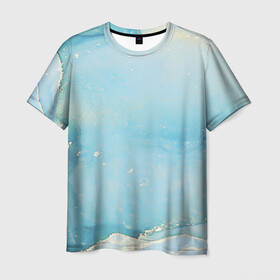 Мужская футболка 3D с принтом Голубая Акварель в Санкт-Петербурге, 100% полиэфир | прямой крой, круглый вырез горловины, длина до линии бедер | волны | золото | золотой | камень | красивый | краски | мрамор | пастель | разводы | текстура | узор