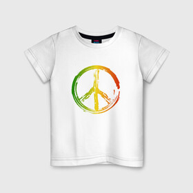 Детская футболка хлопок с принтом Радужный мир | Peace (Z) в Санкт-Петербурге, 100% хлопок | круглый вырез горловины, полуприлегающий силуэт, длина до линии бедер | bloom | blossom | floret | flowers | hippies | peace | знак | любовь | мир | радуга | радужный | радужный мир | символ | хиппи | цветы