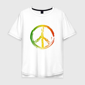 Мужская футболка хлопок Oversize с принтом Радужный мир | Peace (Z) в Санкт-Петербурге, 100% хлопок | свободный крой, круглый ворот, “спинка” длиннее передней части | bloom | blossom | floret | flowers | hippies | peace | знак | любовь | мир | радуга | радужный | радужный мир | символ | хиппи | цветы