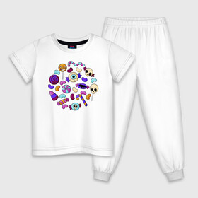 Детская пижама хлопок с принтом Конфетный набор в Санкт-Петербурге, 100% хлопок |  брюки и футболка прямого кроя, без карманов, на брюках мягкая резинка на поясе и по низу штанин
 | иллюстрация | карамель | конфеты | леденец | ужастик