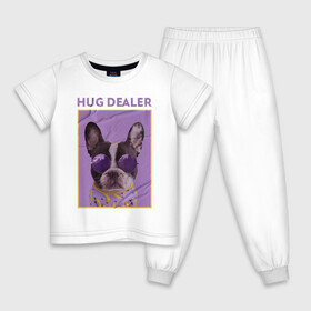 Детская пижама хлопок с принтом Hug Dealer.Дилер объятий в Санкт-Петербурге, 100% хлопок |  брюки и футболка прямого кроя, без карманов, на брюках мягкая резинка на поясе и по низу штанин
 | dealer | hug | hug dealer | дилер | дилер объятий | собака | французский бульдог