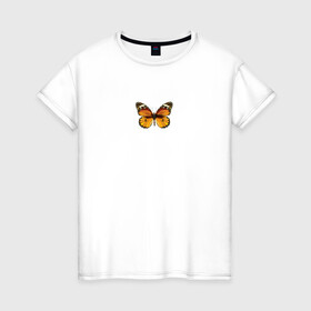 Женская футболка хлопок с принтом Бабочка в Санкт-Петербурге, 100% хлопок | прямой крой, круглый вырез горловины, длина до линии бедер, слегка спущенное плечо | butterfly | бабочка | крылья | минимализм | насекомые