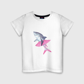 Детская футболка хлопок с принтом Акула балерина в Санкт-Петербурге, 100% хлопок | круглый вырез горловины, полуприлегающий силуэт, длина до линии бедер | акула | балерина | зубы | ленты | пачка | плавники | пуанты | розовый | рыба | танец | танцовщица | хвост | челюсти | чешки | юбка