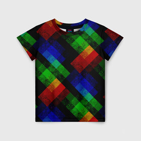Детская футболка 3D с принтом Разноцветный мраморный узор  в Санкт-Петербурге, 100% гипоаллергенный полиэфир | прямой крой, круглый вырез горловины, длина до линии бедер, чуть спущенное плечо, ткань немного тянется | абстрактный | зеленый | красный | мраморный | пэчворк | радужный | разноцветный | синий | черный