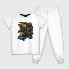 Детская пижама хлопок с принтом Спинозавр в Санкт-Петербурге, 100% хлопок |  брюки и футболка прямого кроя, без карманов, на брюках мягкая резинка на поясе и по низу штанин
 | авто | динозавр | иллюстрация | машина | спинозавр