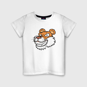Детская футболка хлопок с принтом Хитрый Тигр в Санкт-Петербурге, 100% хлопок | круглый вырез горловины, полуприлегающий силуэт, длина до линии бедер | 2022 | animal | cat | lion | tiger | год тигра | животные | зверь | зубы | кот | кошка | лев | охотник | полосатый | природа | тигр | тигренок | тигрица | хищник