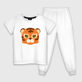Детская пижама хлопок с принтом Cute Tiger в Санкт-Петербурге, 100% хлопок |  брюки и футболка прямого кроя, без карманов, на брюках мягкая резинка на поясе и по низу штанин
 | 2022 | animal | cat | lion | tiger | год тигра | животные | зверь | зубы | кот | кошка | лев | охотник | полосатый | природа | тигр | тигренок | тигрица | хищник