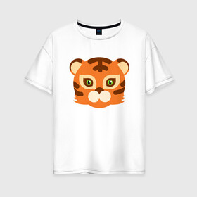 Женская футболка хлопок Oversize с принтом Cute Tiger в Санкт-Петербурге, 100% хлопок | свободный крой, круглый ворот, спущенный рукав, длина до линии бедер
 | 2022 | animal | cat | lion | tiger | год тигра | животные | зверь | зубы | кот | кошка | лев | охотник | полосатый | природа | тигр | тигренок | тигрица | хищник