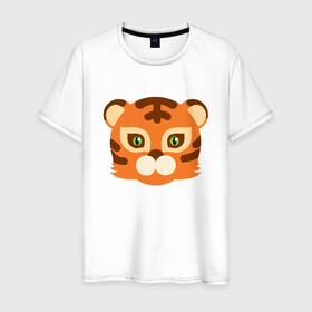 Мужская футболка хлопок с принтом Cute Tiger в Санкт-Петербурге, 100% хлопок | прямой крой, круглый вырез горловины, длина до линии бедер, слегка спущенное плечо. | 2022 | animal | cat | lion | tiger | год тигра | животные | зверь | зубы | кот | кошка | лев | охотник | полосатый | природа | тигр | тигренок | тигрица | хищник
