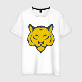 Мужская футболка хлопок с принтом Yellow Tiger в Санкт-Петербурге, 100% хлопок | прямой крой, круглый вырез горловины, длина до линии бедер, слегка спущенное плечо. | 2022 | animal | cat | lion | tiger | год тигра | животные | зверь | зубы | кот | кошка | лев | охотник | полосатый | природа | тигр | тигренок | тигрица | хищник
