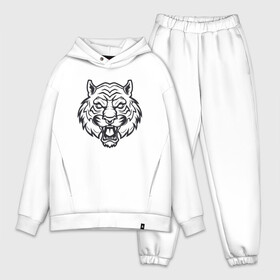 Мужской костюм хлопок OVERSIZE с принтом White Tiger в Санкт-Петербурге,  |  | 2022 | animal | cat | lion | tiger | год тигра | животные | зверь | зубы | кот | кошка | лев | охотник | полосатый | природа | тигр | тигренок | тигрица | хищник