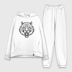 Женский костюм хлопок Oversize с принтом White Tiger в Санкт-Петербурге,  |  | 2022 | animal | cat | lion | tiger | год тигра | животные | зверь | зубы | кот | кошка | лев | охотник | полосатый | природа | тигр | тигренок | тигрица | хищник