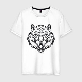 Мужская футболка хлопок с принтом White Tiger в Санкт-Петербурге, 100% хлопок | прямой крой, круглый вырез горловины, длина до линии бедер, слегка спущенное плечо. | 2022 | animal | cat | lion | tiger | год тигра | животные | зверь | зубы | кот | кошка | лев | охотник | полосатый | природа | тигр | тигренок | тигрица | хищник
