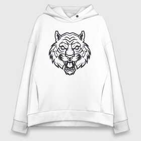 Женское худи Oversize хлопок с принтом White Tiger в Санкт-Петербурге, френч-терри — 70% хлопок, 30% полиэстер. Мягкий теплый начес внутри —100% хлопок | боковые карманы, эластичные манжеты и нижняя кромка, капюшон на магнитной кнопке | 2022 | animal | cat | lion | tiger | год тигра | животные | зверь | зубы | кот | кошка | лев | охотник | полосатый | природа | тигр | тигренок | тигрица | хищник