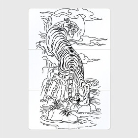 Магнитный плакат 2Х3 с принтом Тигр на фоне солнца в Санкт-Петербурге, Полимерный материал с магнитным слоем | 6 деталей размером 9*9 см | Тематика изображения на принте: clouds | jungle | lake | stone | sun | tattoo | tiger | джунгли | камень | облака | озеро | солнце | татуировка | тигр