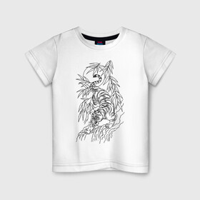 Детская футболка хлопок с принтом Тигр в джунглях татуировка в Санкт-Петербурге, 100% хлопок | круглый вырез горловины, полуприлегающий силуэт, длина до линии бедер | clouds | jungle | sun | tattoo | tiger | джунгли | камень | облака | озеро | солнце | татуировка | тигр