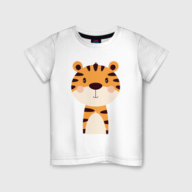 Детская футболка хлопок с принтом Cartoon Tiger в Санкт-Петербурге, 100% хлопок | круглый вырез горловины, полуприлегающий силуэт, длина до линии бедер | 2022 | animal | cat | lion | tiger | год тигра | животные | зверь | зубы | кот | кошка | лев | охотник | полосатый | природа | тигр | тигренок | тигрица | хищник