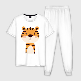 Мужская пижама хлопок с принтом Cartoon Tiger в Санкт-Петербурге, 100% хлопок | брюки и футболка прямого кроя, без карманов, на брюках мягкая резинка на поясе и по низу штанин
 | 2022 | animal | cat | lion | tiger | год тигра | животные | зверь | зубы | кот | кошка | лев | охотник | полосатый | природа | тигр | тигренок | тигрица | хищник