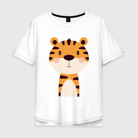 Мужская футболка хлопок Oversize с принтом Cartoon Tiger в Санкт-Петербурге, 100% хлопок | свободный крой, круглый ворот, “спинка” длиннее передней части | 2022 | animal | cat | lion | tiger | год тигра | животные | зверь | зубы | кот | кошка | лев | охотник | полосатый | природа | тигр | тигренок | тигрица | хищник