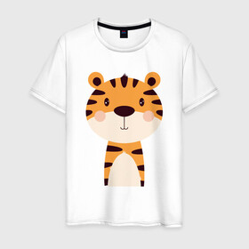 Мужская футболка хлопок с принтом Cartoon Tiger в Санкт-Петербурге, 100% хлопок | прямой крой, круглый вырез горловины, длина до линии бедер, слегка спущенное плечо. | Тематика изображения на принте: 2022 | animal | cat | lion | tiger | год тигра | животные | зверь | зубы | кот | кошка | лев | охотник | полосатый | природа | тигр | тигренок | тигрица | хищник