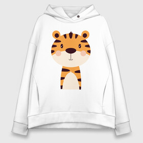 Женское худи Oversize хлопок с принтом Cartoon Tiger в Санкт-Петербурге, френч-терри — 70% хлопок, 30% полиэстер. Мягкий теплый начес внутри —100% хлопок | боковые карманы, эластичные манжеты и нижняя кромка, капюшон на магнитной кнопке | 2022 | animal | cat | lion | tiger | год тигра | животные | зверь | зубы | кот | кошка | лев | охотник | полосатый | природа | тигр | тигренок | тигрица | хищник