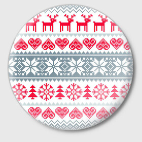 Значок с принтом Вязаный рисунок в Санкт-Петербурге,  металл | круглая форма, металлическая застежка в виде булавки | арт | вязаный рисунок | вязь | любовь | новый год | ночь | олени | олень | рисунок | рождество | сердечки | сердечко | сердце | снег | снеговик | снеговики | снежинка | снежинки