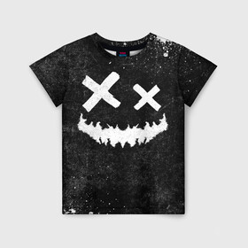 Детская футболка 3D с принтом BW Emoji в Санкт-Петербурге, 100% гипоаллергенный полиэфир | прямой крой, круглый вырез горловины, длина до линии бедер, чуть спущенное плечо, ткань немного тянется | emoji | smile | глаза крестики | злой смайл | злой смайлик | зубы | контраст | крестики | подарок | пятна | смайл | смайлик | улыбка | эмоджи | эмоция