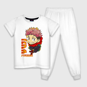 Детская пижама хлопок с принтом Yuji Itadori Jujutsu Kaisen в Санкт-Петербурге, 100% хлопок |  брюки и футболка прямого кроя, без карманов, на брюках мягкая резинка на поясе и по низу штанин
 | anime | jujutsu kaisen | manga | sorsery fight | yuji itadori | аниме | джутсу кайсен | дзюдзюцу кайсэн | засранец | итадори юдзи | маг | магическая битва | манга | проклятия | сосуд для сукуна