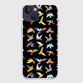Чехол для iPhone 13 с принтом парящие акварельные птицы в Санкт-Петербурге,  |  | акварель | вечеринка | голубь | гуашь | диджей | диско | кисть | клуб | крылья | орёл | перья | полёт | птицы