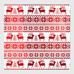 Магнитный плакат 3Х3 с принтом Зимний лес в Санкт-Петербурге, Полимерный материал с магнитным слоем | 9 деталей размером 9*9 см | Тематика изображения на принте: арт | вязаный рисунок | вязь | ёлка | ёлки | ель | новый год | ночь | олени | олень | рисунок | рога | рождество | снег | снеговик | снеговики | снежинка | снежинки