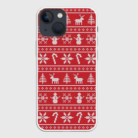 Чехол для iPhone 13 mini с принтом Новогодний атрибуты в Санкт-Петербурге,  |  | арт | вязаный рисунок | вязь | дерево | деревья | ёлка | ёлки | ель | конфета | конфеты | новый год | ночь | олени | олень | рисунок | рога | рождество | снег | снеговик | снеговики | снежинка | снежинки
