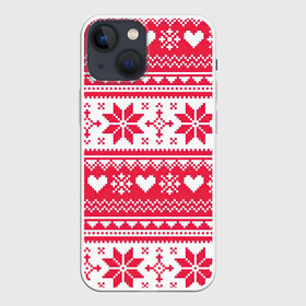 Чехол для iPhone 13 mini с принтом Новогодний уют в Санкт-Петербурге,  |  | арт | вязаный рисунок | вязь | новый год | рисунок | рождество | сердечки | сердечко | сердца | сердце | снег | снежинка | снежинки