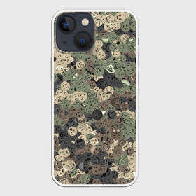 Чехол для iPhone 13 mini с принтом Эмодзи камуфляж в Санкт-Петербурге,  |  | emoji | emoticons | smiley | камуфляж | милитари | паттерн | смайлики | смайлы | хаки | эмодзи | эмоции
