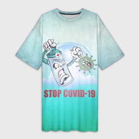 Платье-футболка 3D с принтом Stop covid в Санкт-Петербурге,  |  | арт | вирус | графика | ковид | корона | коронавирус | стоп ковид