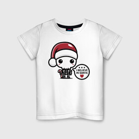 Детская футболка хлопок с принтом I believe in Santa в Санкт-Петербурге, 100% хлопок | круглый вырез горловины, полуприлегающий силуэт, длина до линии бедер | eyes | heart | holiday | santa klaus | skeleton | skull | star | глаза | дед мороз | звезда | праздник | сердце | скелет | череп