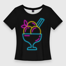 Женская футболка 3D Slim с принтом Неоновый коктейль в Санкт-Петербурге,  |  | cocktail | milkshake | коктейль | коктель | напиток | неон