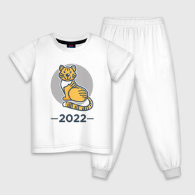 Детская пижама хлопок с принтом Тигр 2022 в Санкт-Петербурге, 100% хлопок |  брюки и футболка прямого кроя, без карманов, на брюках мягкая резинка на поясе и по низу штанин
 | Тематика изображения на принте: 2022 | animal | cat | lion | tiger | год тигра | животные | зверь | зубы | кот | кошка | лев | новый год | охотник | полосатый | природа | рождество | тигр | тигренок | тигрица | хищник