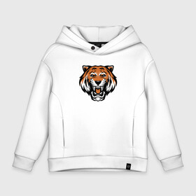 Детское худи Oversize хлопок с принтом Tiger Roar в Санкт-Петербурге, френч-терри — 70% хлопок, 30% полиэстер. Мягкий теплый начес внутри —100% хлопок | боковые карманы, эластичные манжеты и нижняя кромка, капюшон на магнитной кнопке | 2022 | animal | cat | lion | tiger | год тигра | животные | зверь | зубы | кот | кошка | лев | охотник | полосатый | природа | тигр | тигренок | тигрица | хищник