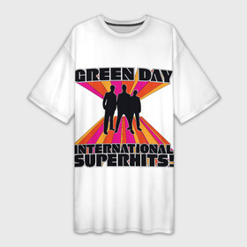 Платье-футболка 3D с принтом International Superhits Green Day в Санкт-Петербурге,  |  | american idiot | green day | альтернативный | билли джо армстронг | греен дай | грин дей | гриндей | группа | зелёный день | майк дёрнт | музыка | панк | поп | поппанк | рок | тре кул