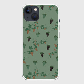 Чехол для iPhone 13 с принтом Ветви и кисти винограда в Санкт-Петербурге,  |  | grape | summer | ботаническая иллюстрация | весна | виноград | зеленый | коричневый | лето | листья | праздник | принт | природа | растения | черный